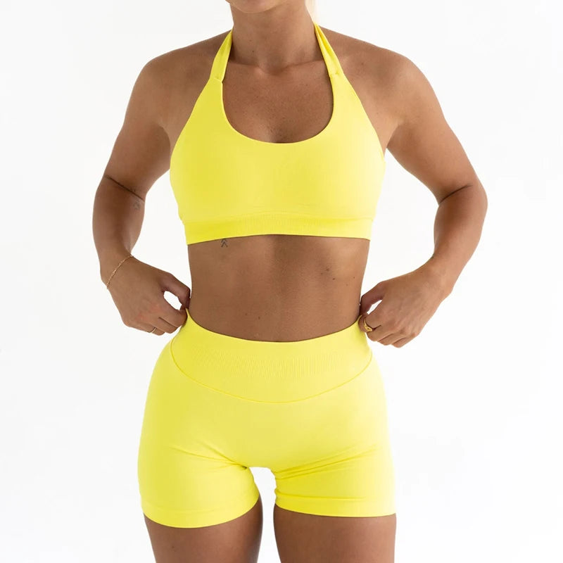 Women's Halter Bra And Shorts Yoga Set For Workout Outfits