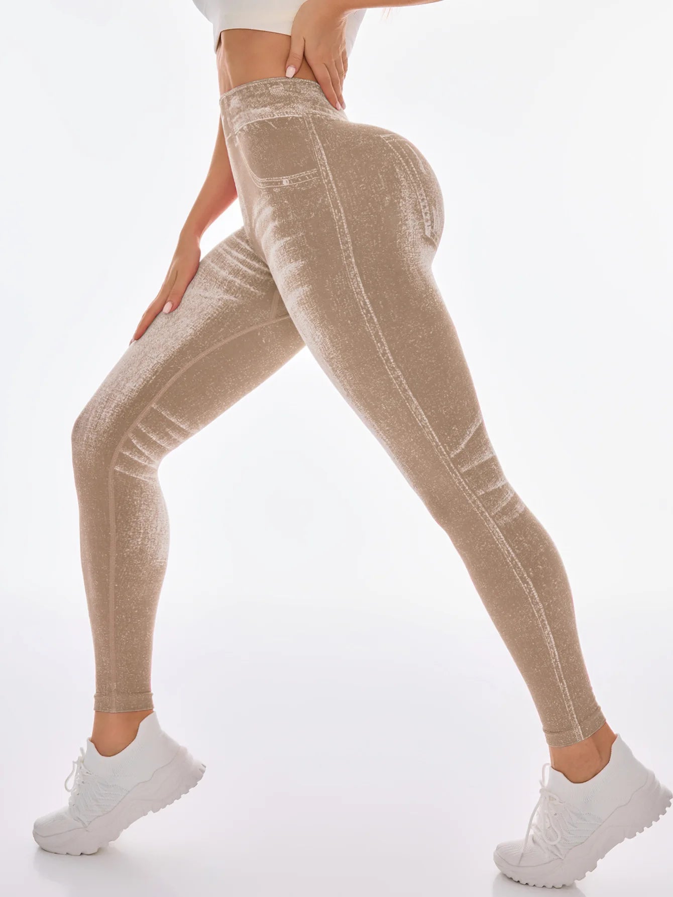 Women's Denim Look Full Length Leggings For Workout Outfits