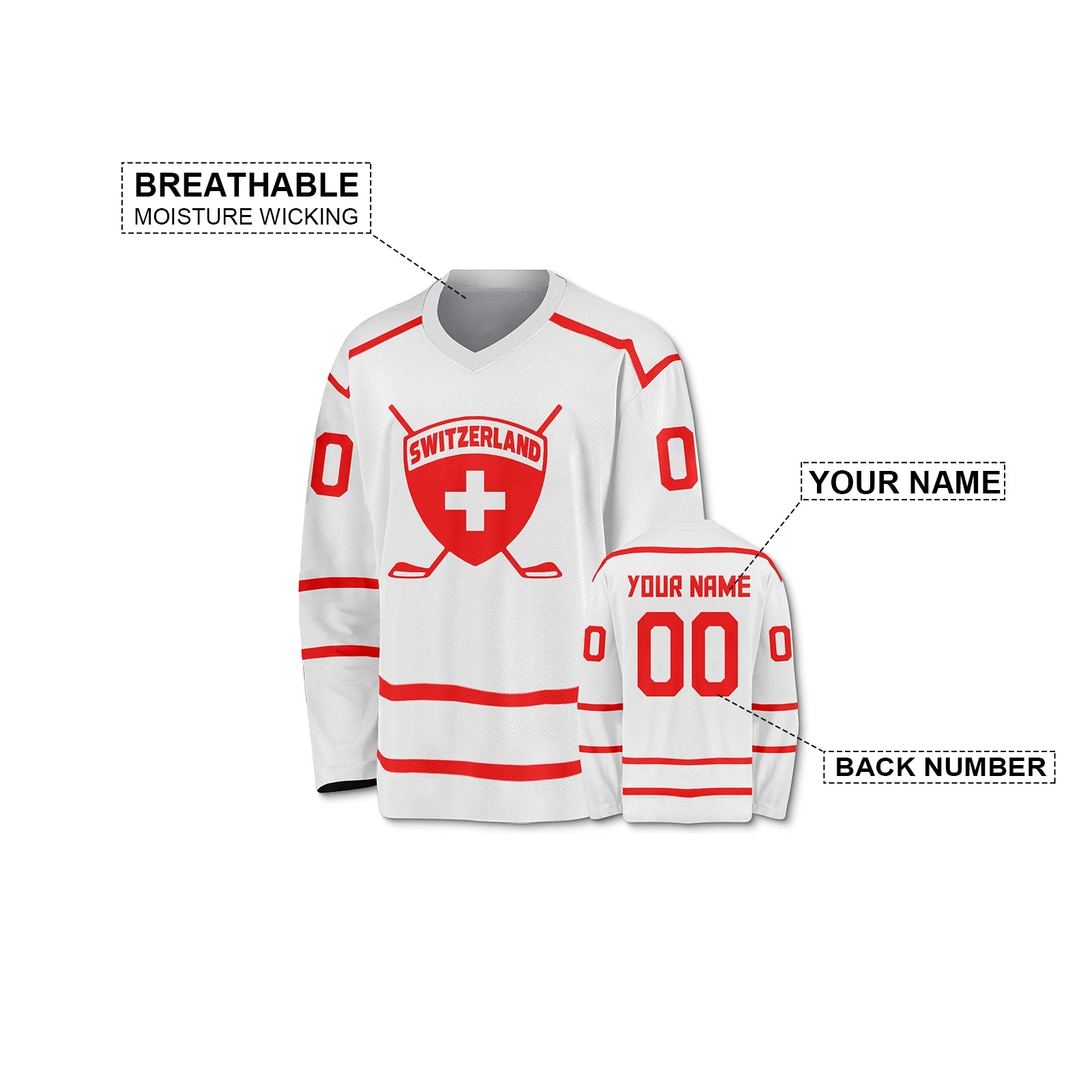 Switzerland Number Graphic Long Sleeve Jersey For Sports Outfits