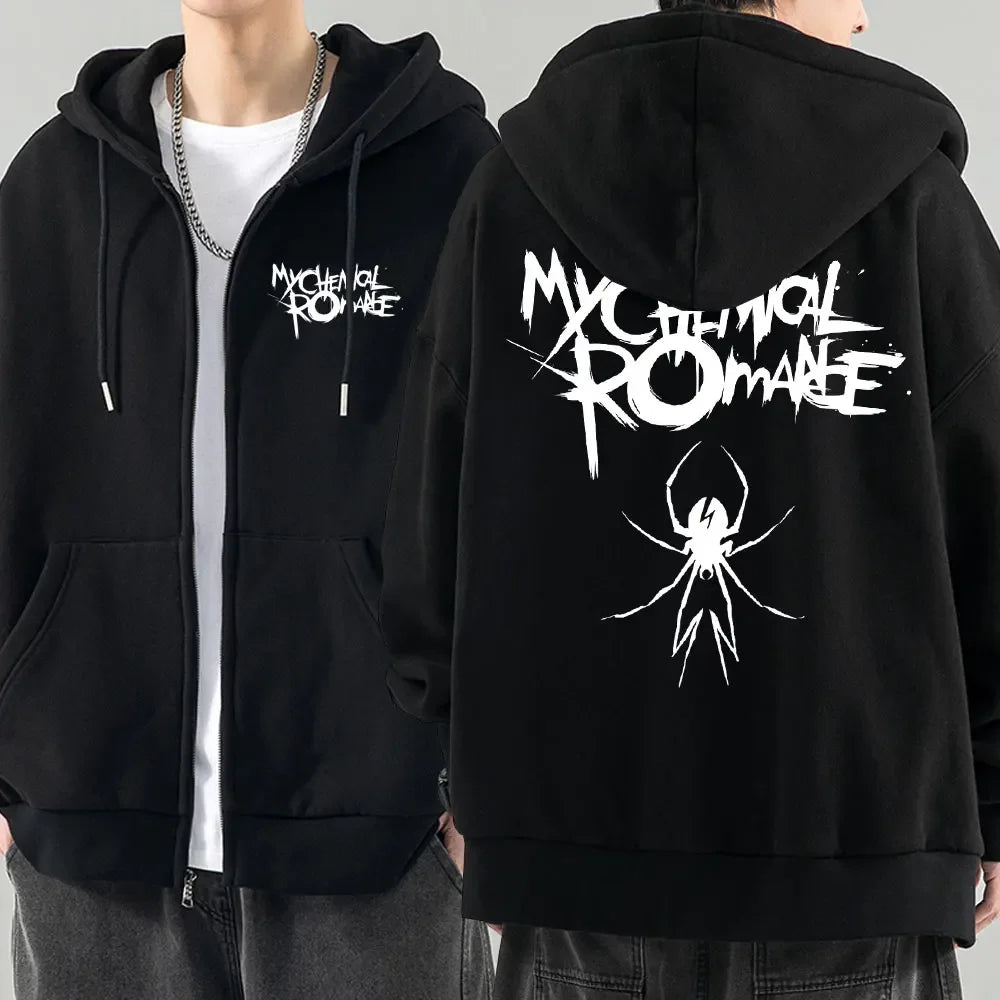 Men's Rock-Graphic Long-Sleeve Zip-Front Hoodie