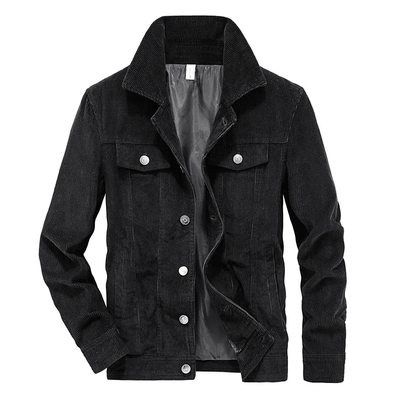 Men's Corduroy Zip-Front Collared Slim-Fit Jacket