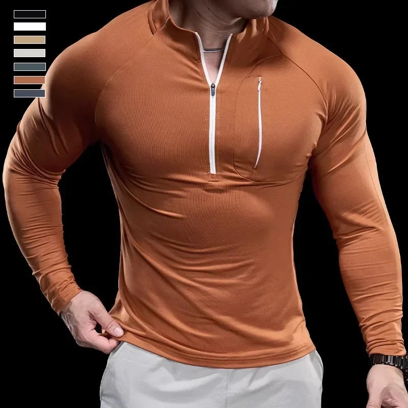 Stand Collar Half Zip Long Sleeve Running Training Top