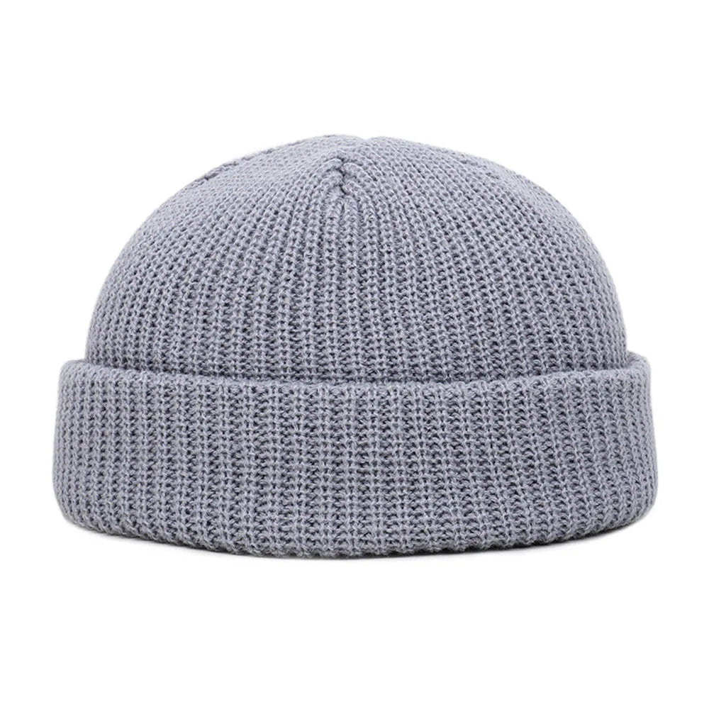 Short Ribbed Knit Beanie with Folded Cuff Shape