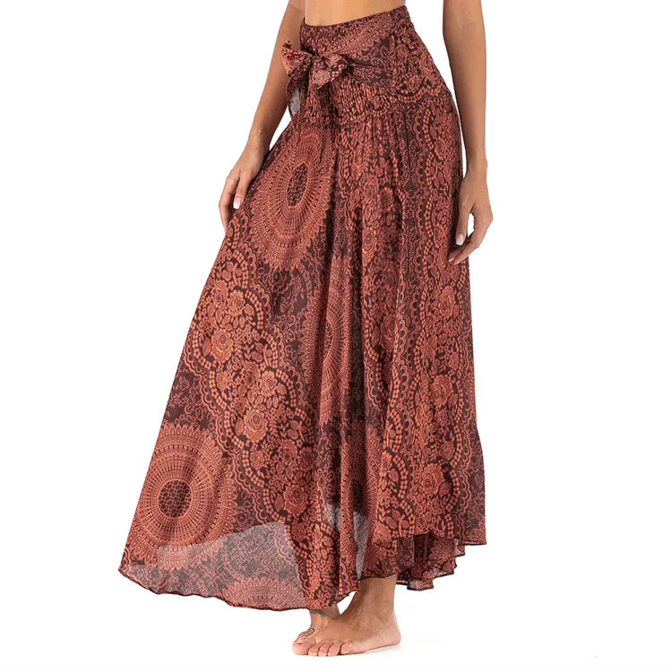 Women's Printed Nylon Harem Pants with Smocked Waist and Convertible Styling