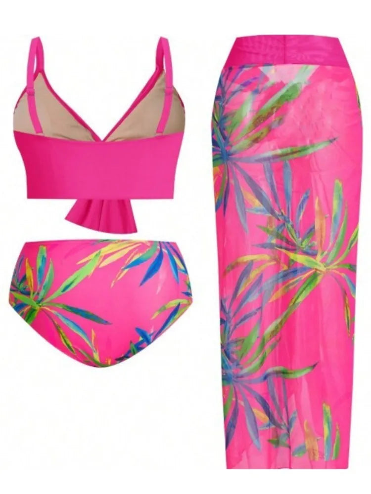 Women's Printed Wrap Top Bikini with Matching Wide Leg Pants
