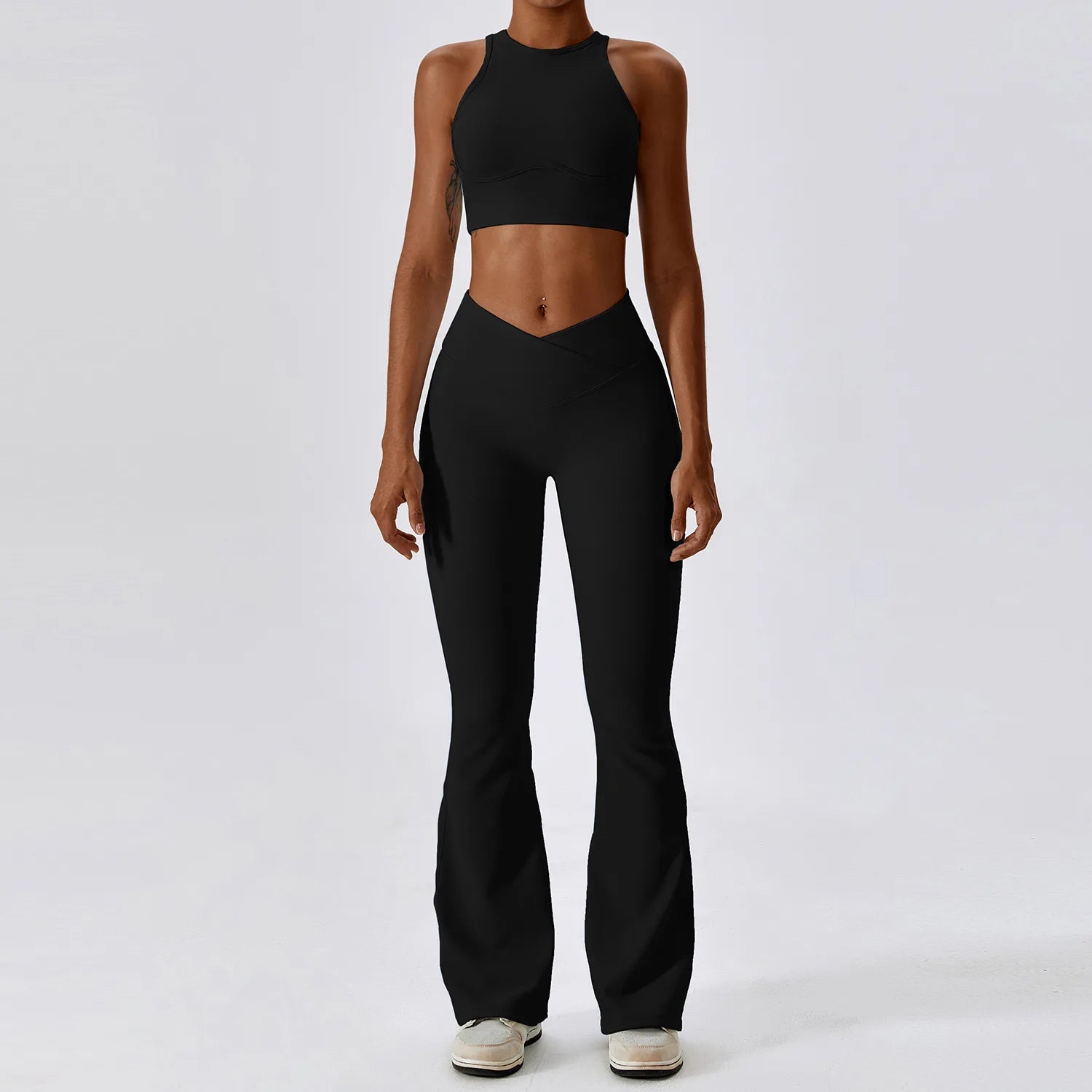 Women's Halter Bra And Flared Leggings Yoga Set