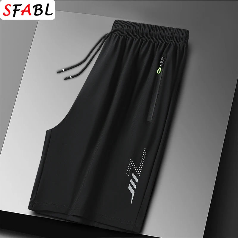 Men's Stretch Drawstring Sports Shorts with Zipper Pockets