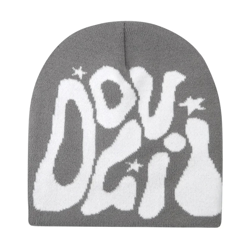 Graphic Knit Beanie with Letter and Pattern Style Options