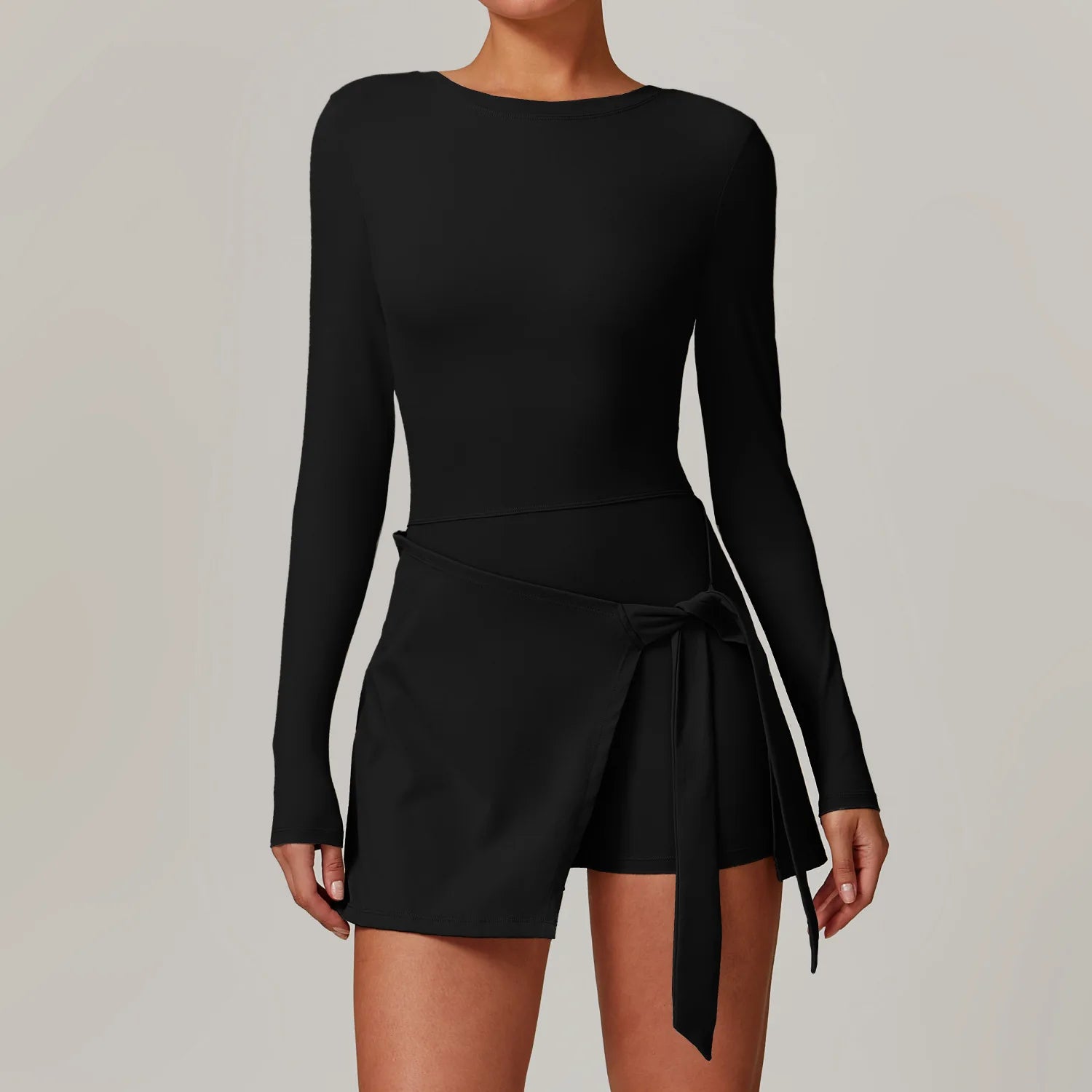 Women's Long Sleeve Nylon Blend Athletic Dress with Side Tie Skirt