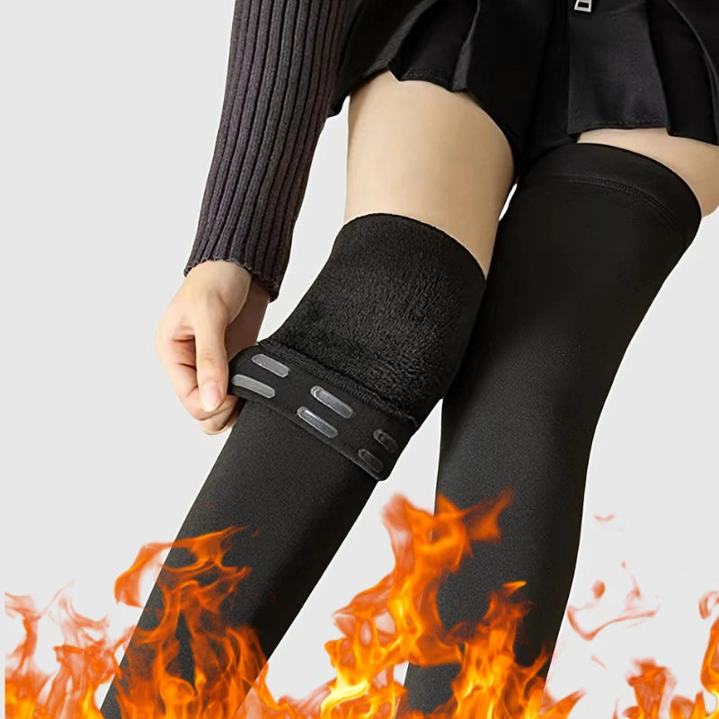 Solid Thigh High Stockings with Wide Top Cuffs