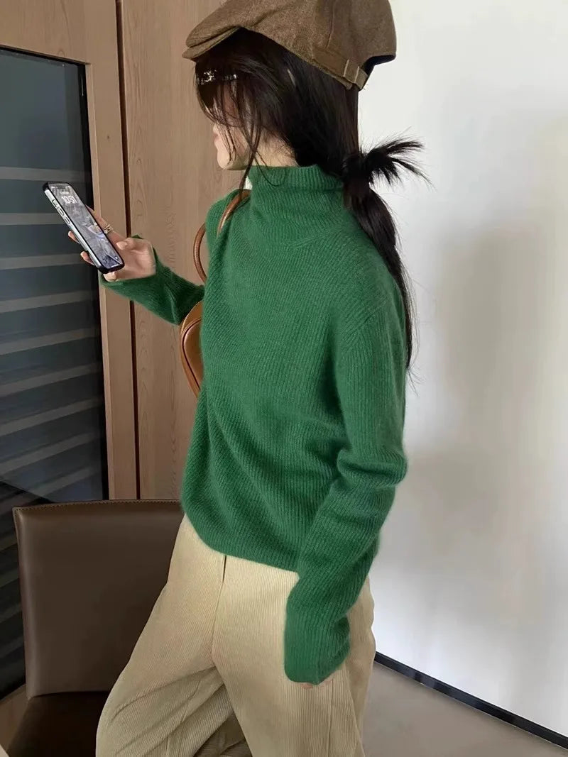 Foreign style autumn and winter turtleneck 100% pure cashmere sweater women lazy loose thick jumper knitted wool base shirt