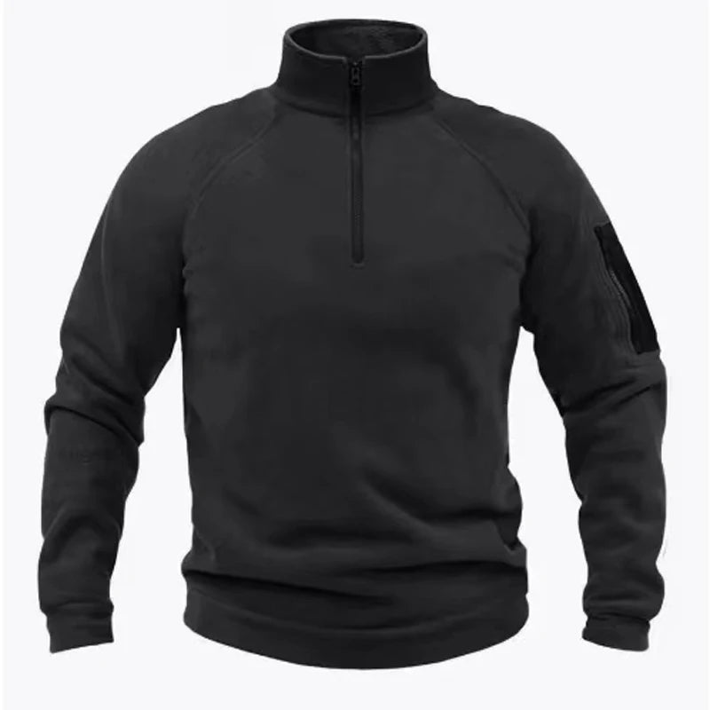 Mock Neck Fleece Long Sleeve Outdoor Pullover with Pockets
