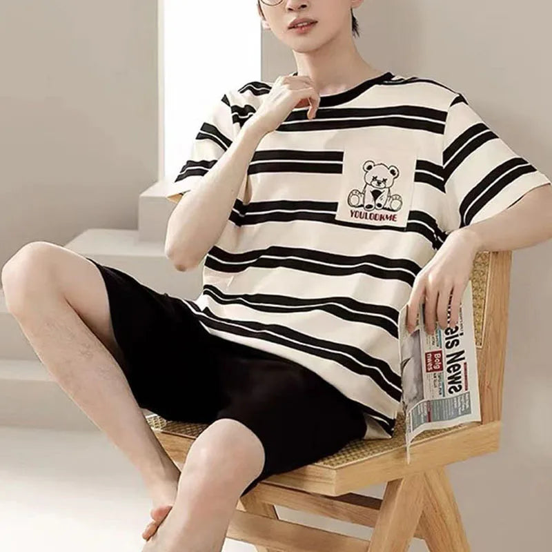 Men's Graphic Short Sleeve Top and Shorts Lounge Pajama Set