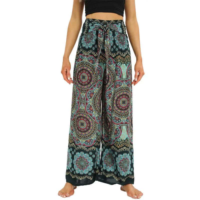 Women's Printed Rayon Harem Pants with Elastic Waist and Convertible Styling