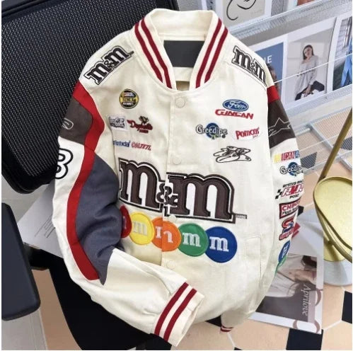 Collared Long Sleeve Loose Fit Casual Streetwear Bomber Jacket