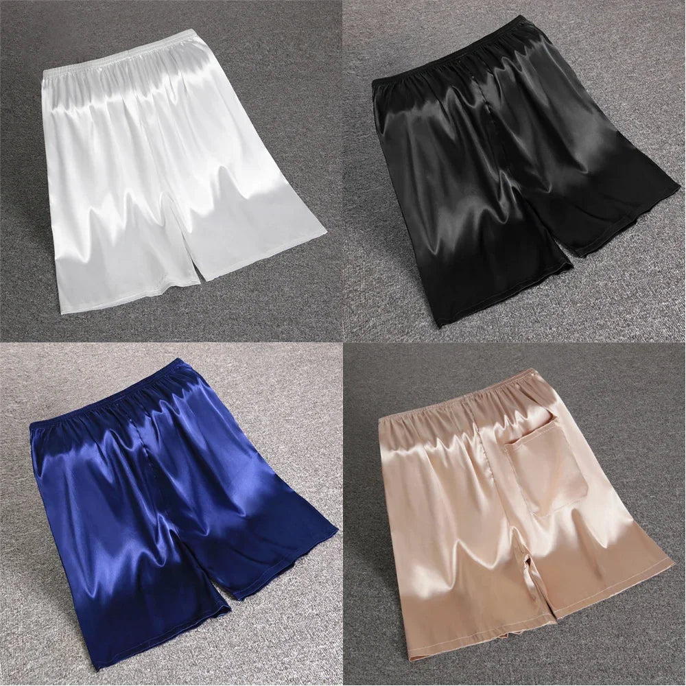 Men's Satin Look Elastic Waist Pocket Sleep Shorts