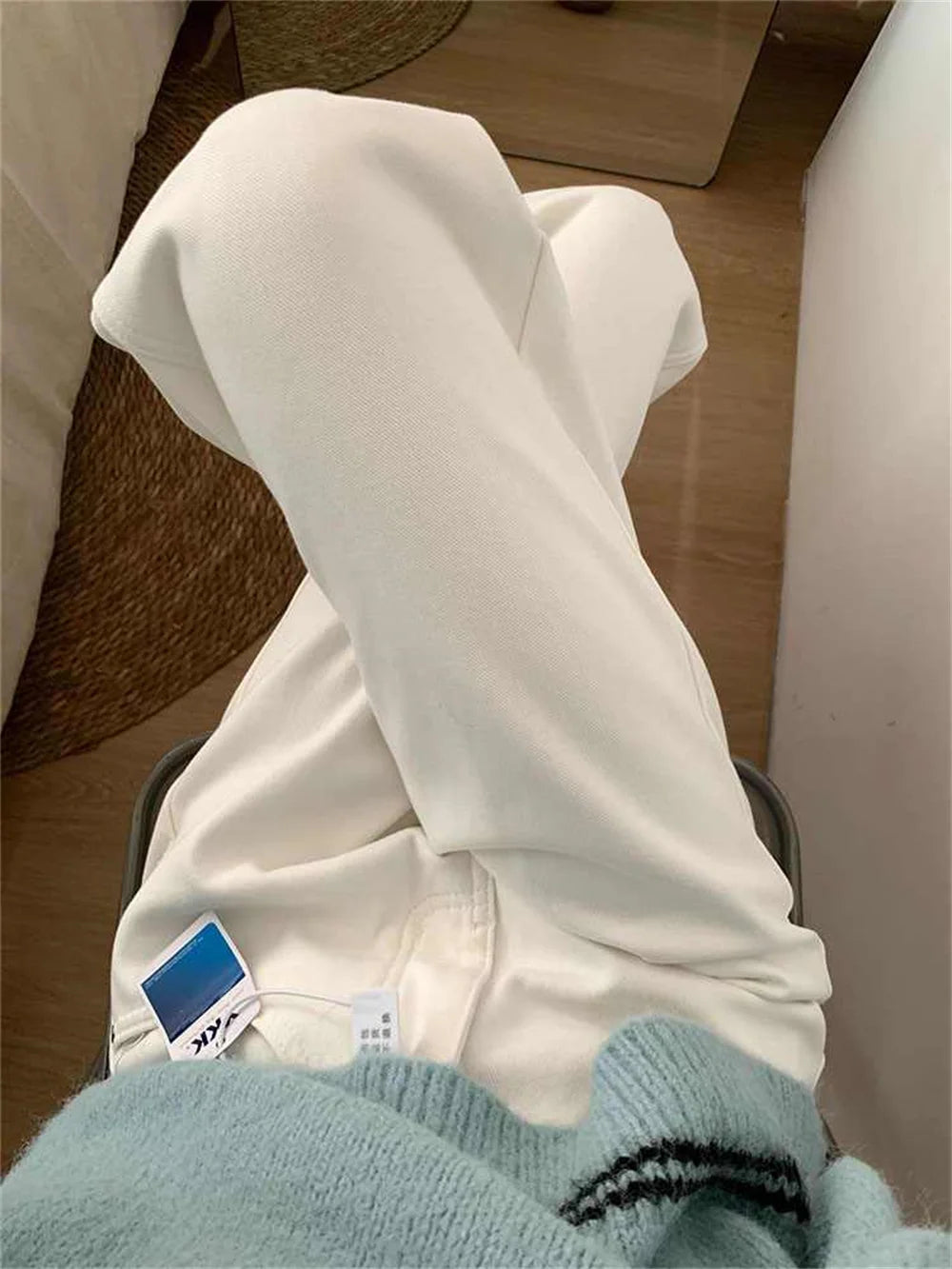 Women's White Fleece Lined Straight Leg Denim Jeans