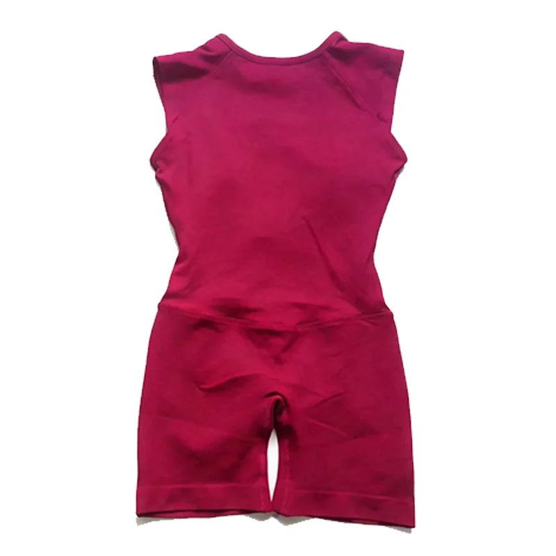 Women's Cap Sleeve Nylon Workout Romper with Open Back and Short Legs