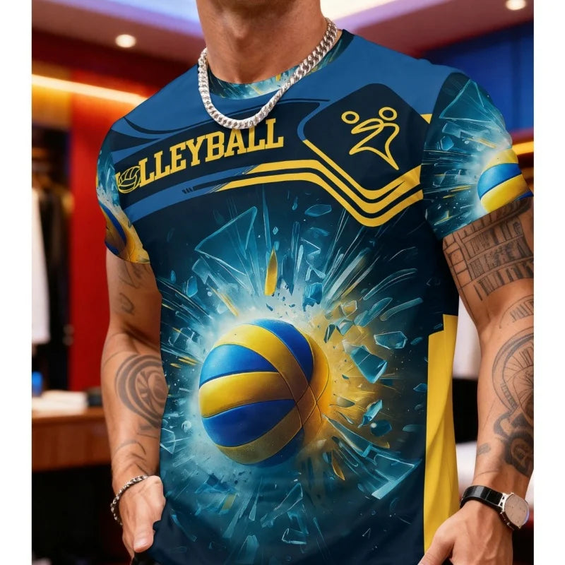 Volleyball Graphic Short Sleeve Crew Neck Sports T Shirt