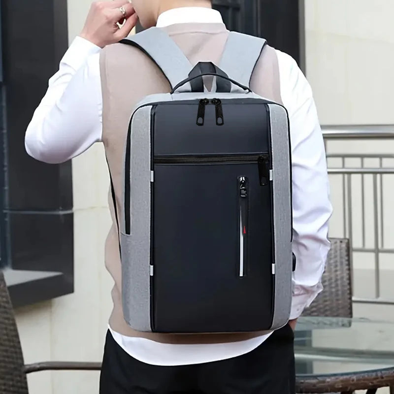Rectangular Laptop Backpack with Front Zippered Pocket Design