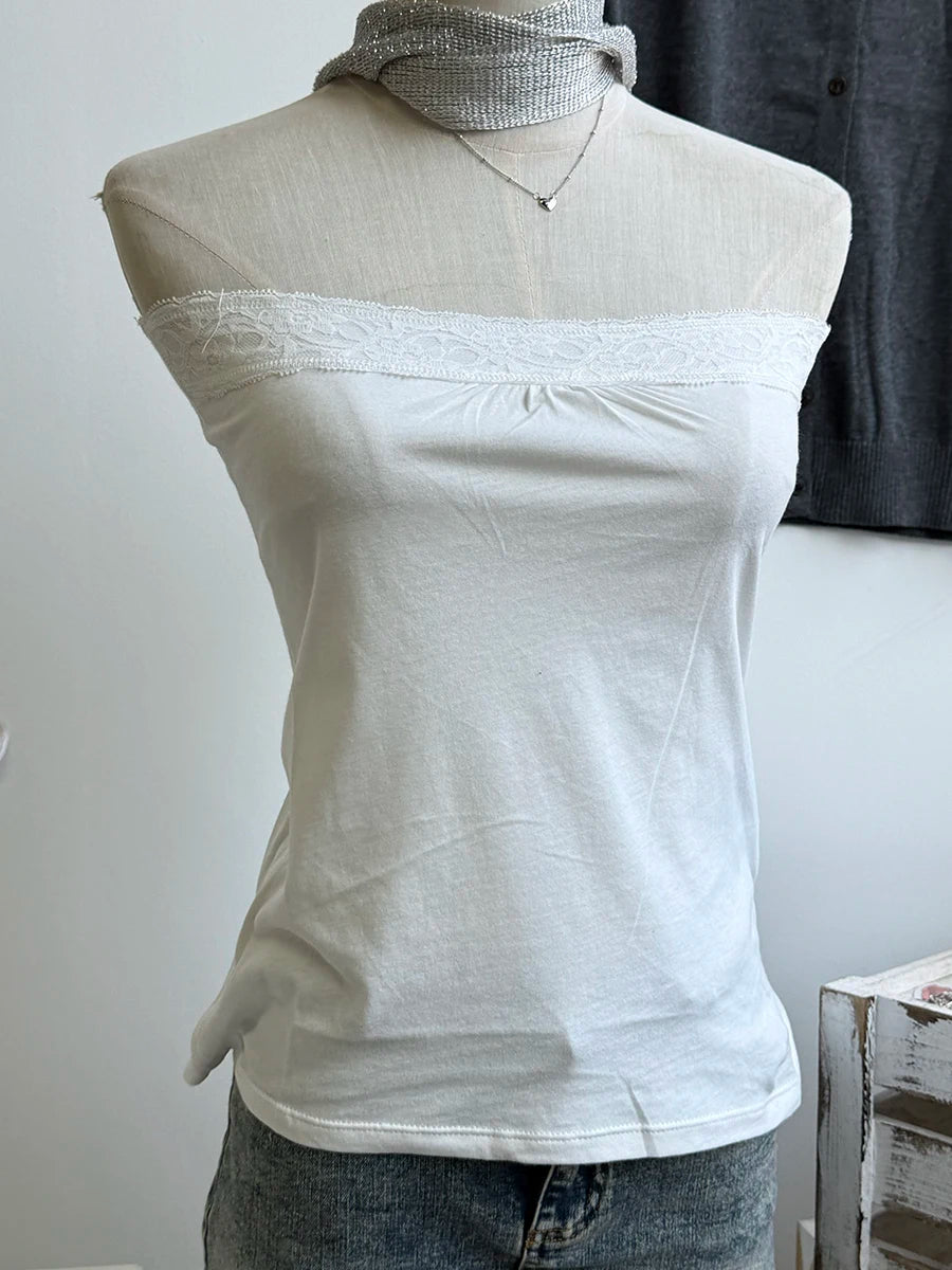 Women's Cotton Camisole and Bandeau Tops with Lace and Ruched Style Options