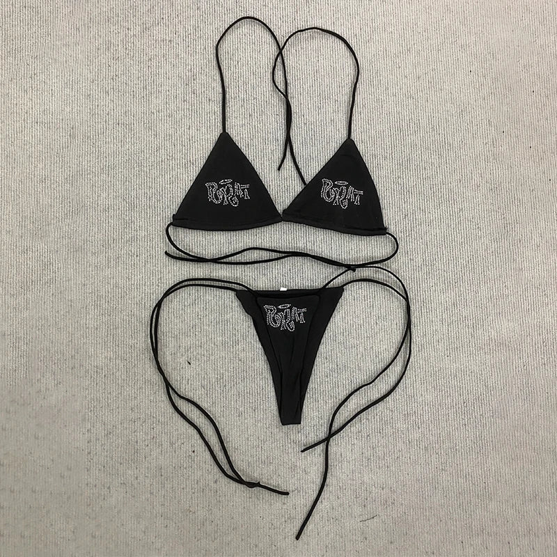 BRAT Rhinestone Graphic Bikini