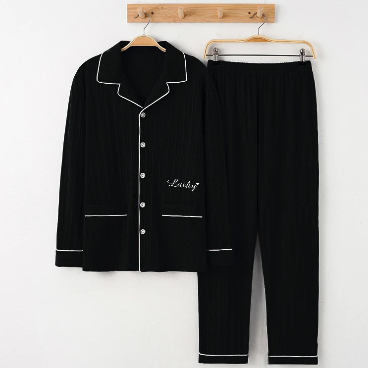 Men's Printed Button Front Long Sleeve Shirt and Pants Pajama Set