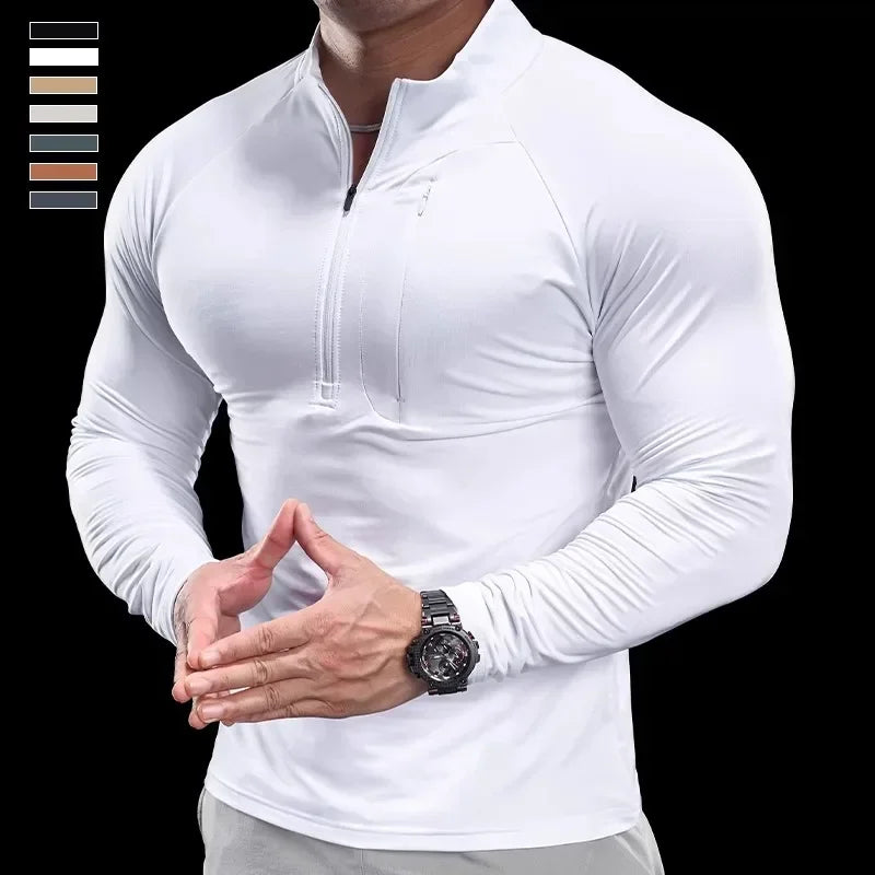 Stand Collar Half Zip Long Sleeve Running Training Top