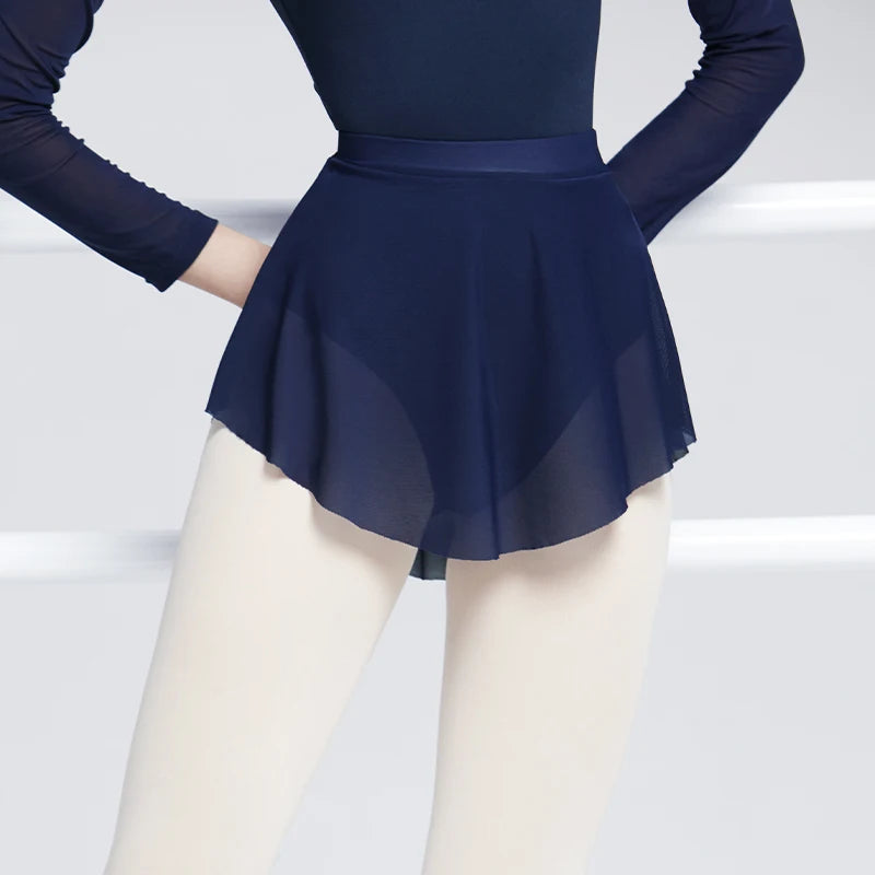 Women's Short Mesh Ballet Skirt with Side Split and Elastic Waist