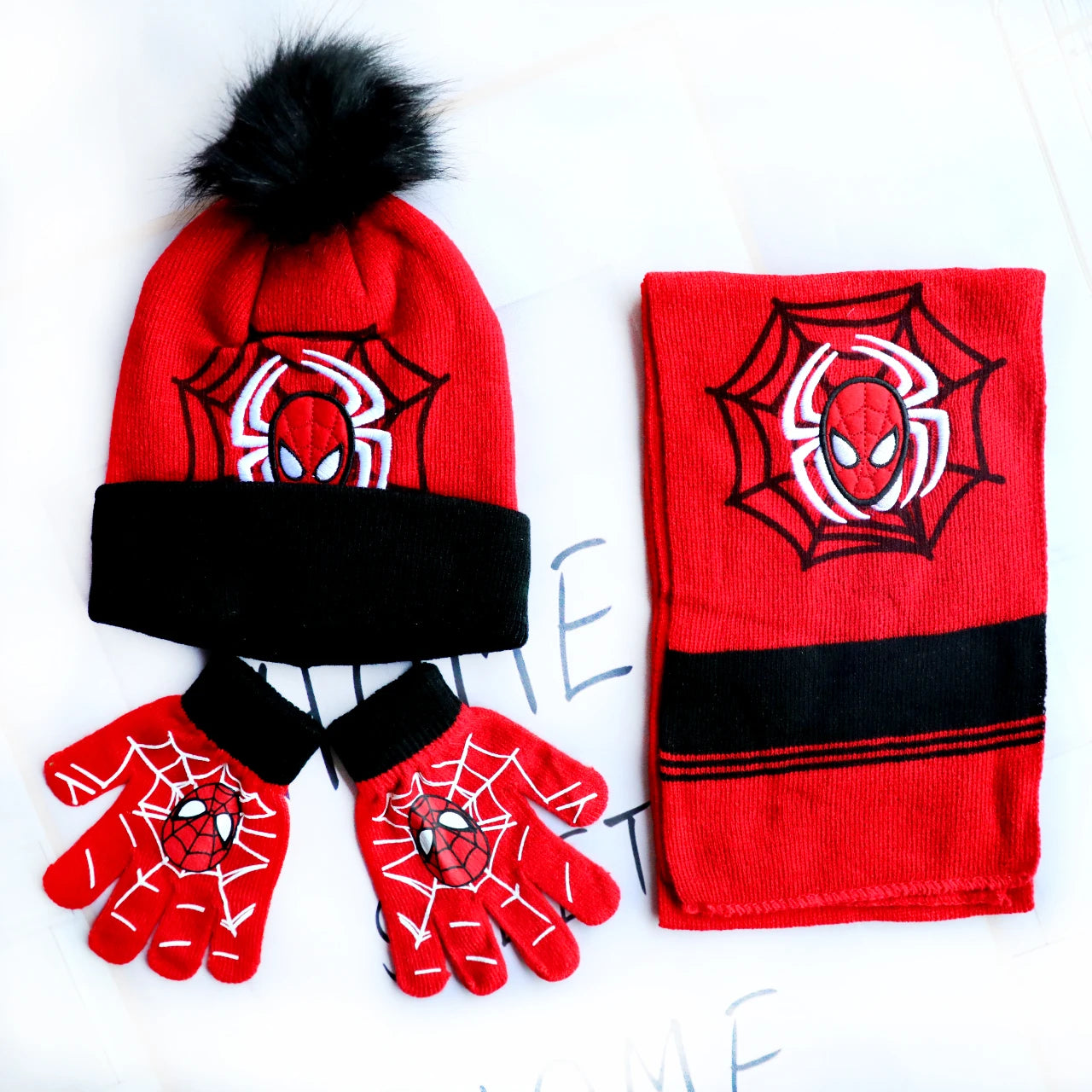 Spider-Man Knitted Hat Scarf and Gloves Set with Cartoon Style Options