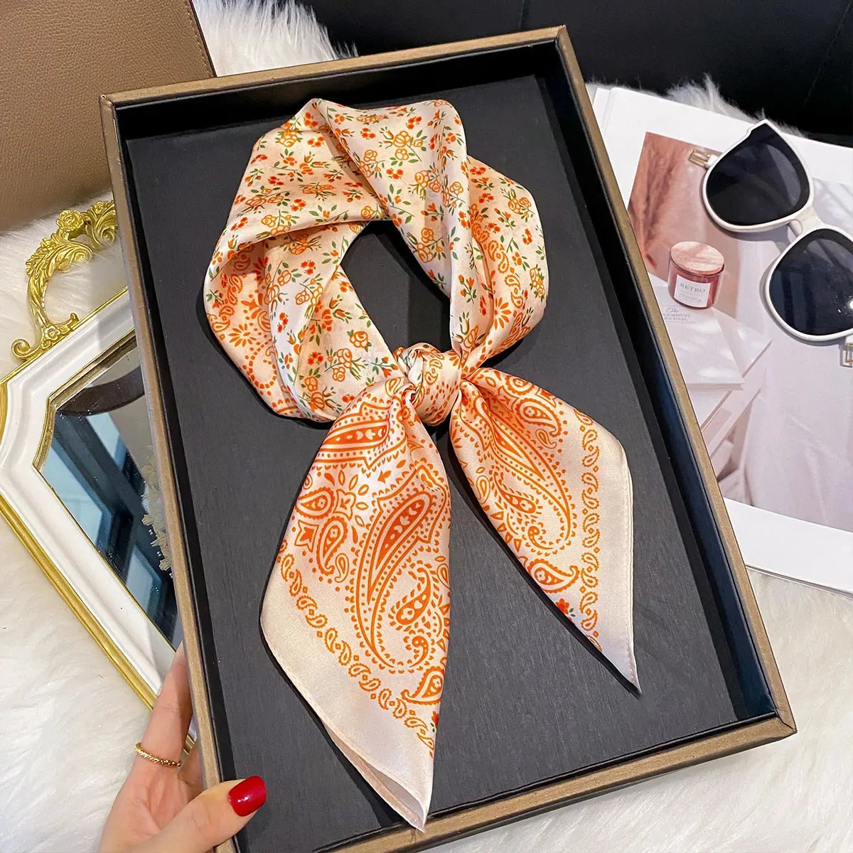 Paisley Print Square Scarf for Head and Neck Styling