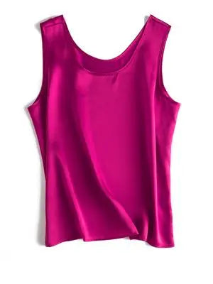 Women's Mulberry Silk Tank Top with Round Neck and Sleeveless Cut