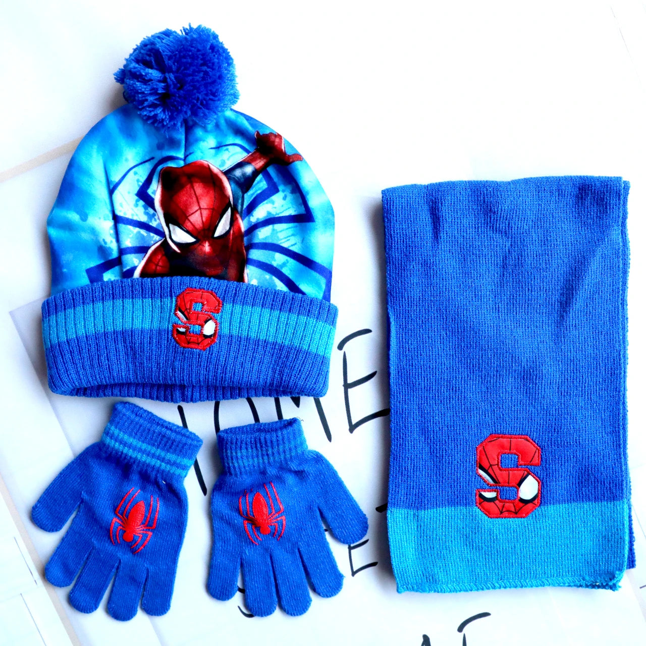 Spider-Man Knitted Hat Scarf and Gloves Set with Cartoon Style Options