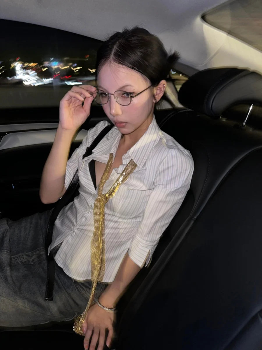 Women's Striped Collared Button Front Shirt
