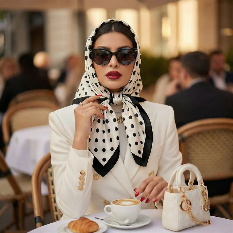 Polka Dot Square Scarf for Hair and Neck Styling