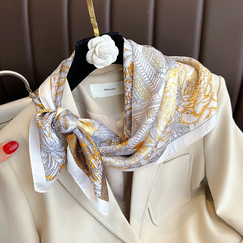 Floral Print Square Scarf for Head and Neck Styling