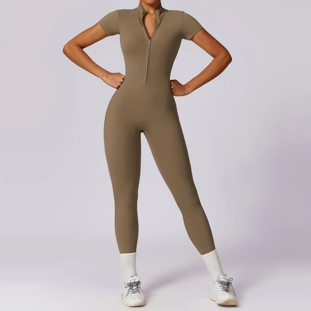Women's Zip-Front Short-Sleeve Workout Romper