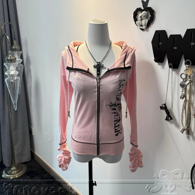 Graphic Long Sleeve Full Zip Casual Hoodie for Layering