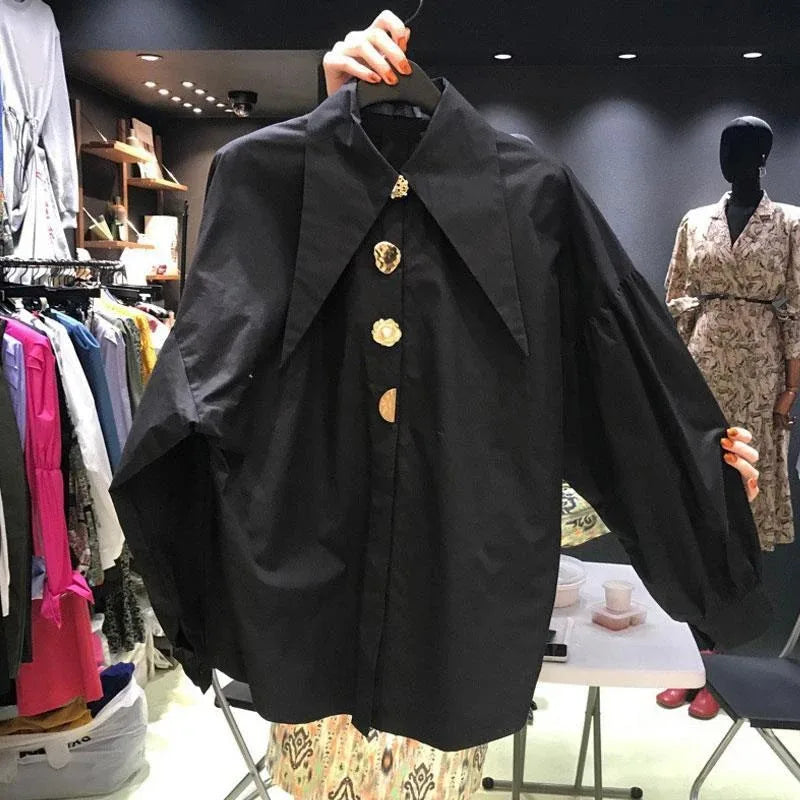 Women's Cropped Puff Sleeve Statement Button Blouse