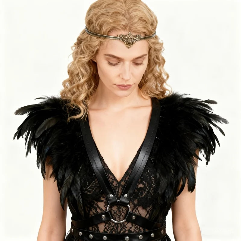 Black Feather Shoulder Cape for Layering over Outfits