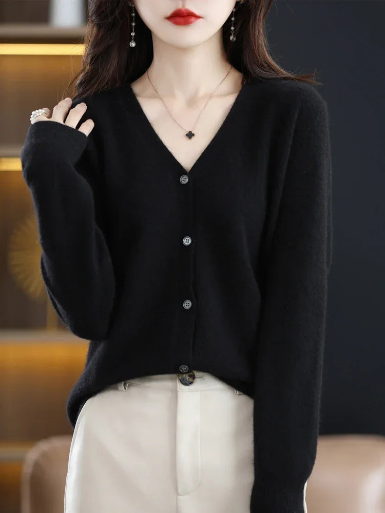 Women's V Neck Button Front Cardigan Casual Knit Layer