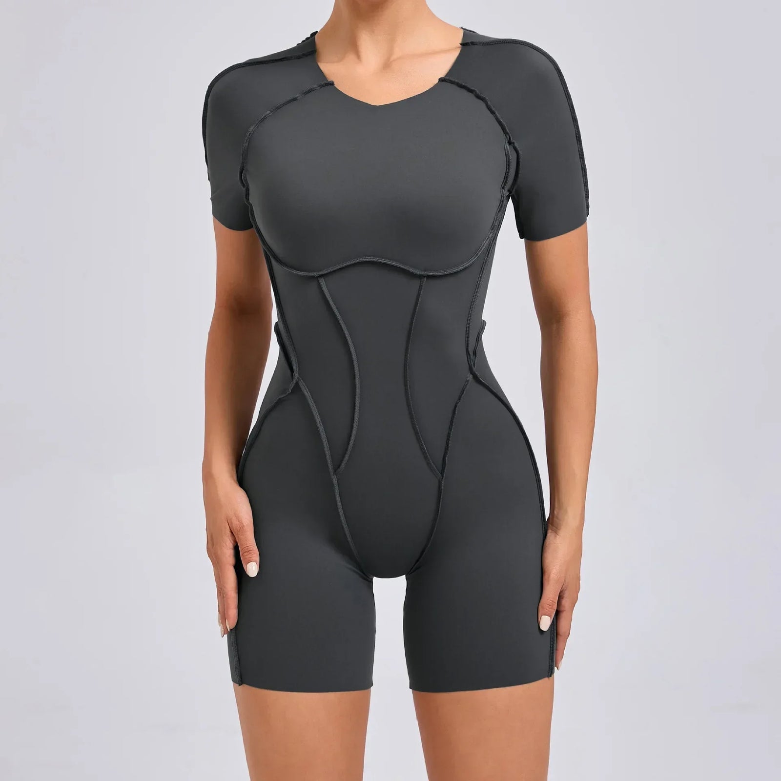 Women's Contoured Workout One Piece with Back Cutouts and Sleeve Length Options