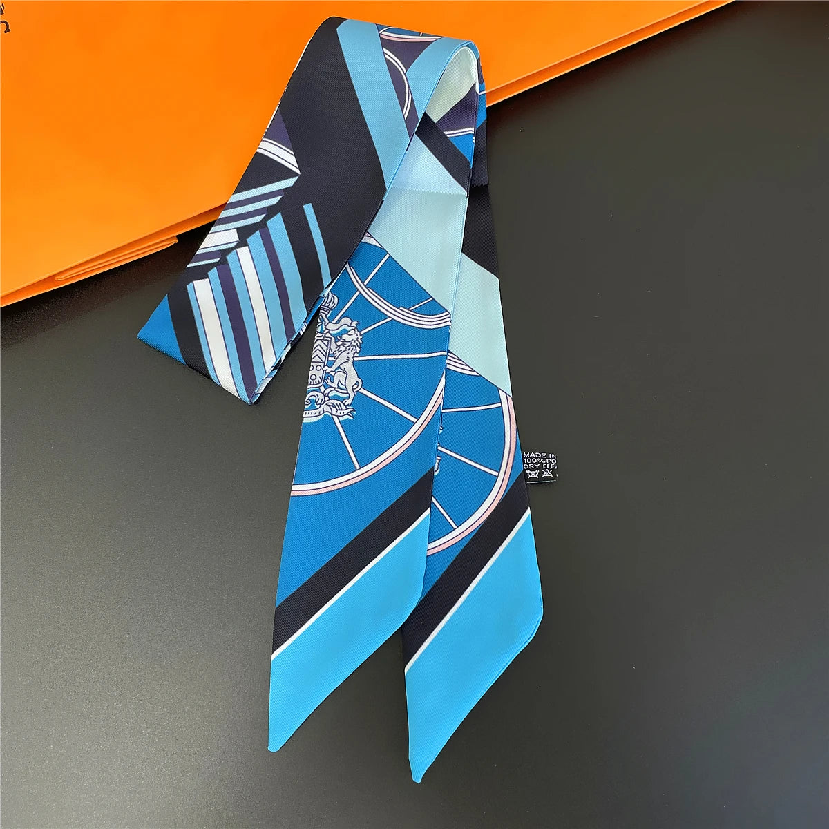 Colorful Printed Skinny Ribbon Scarf with Tie Ends