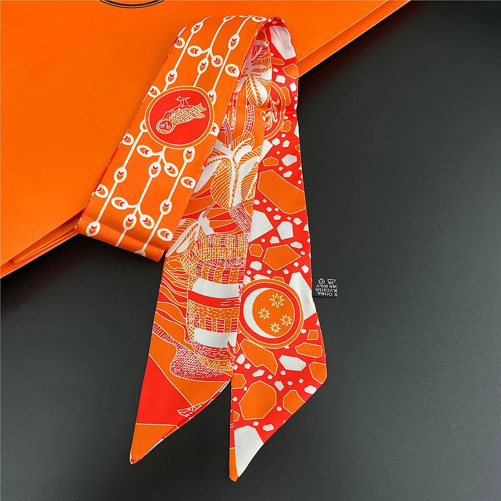 Horse Motif Skinny Scarf with Decorative Printed Patterns