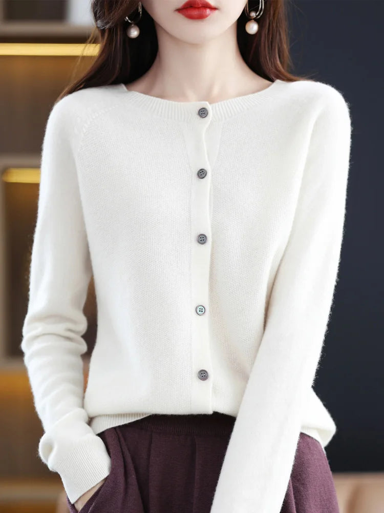 Women's Crew Neck Button Front Cardigan Casual Knit Layer