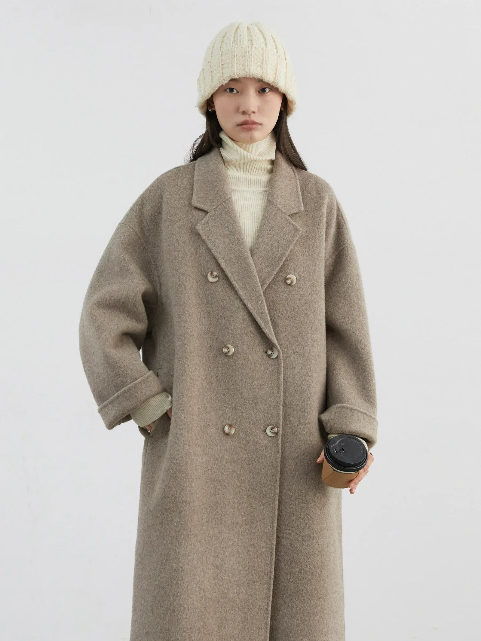 Women's Long Double Breasted Lapel Coat for Layered Outfits