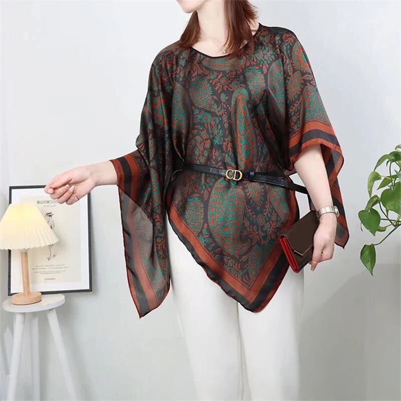 Printed Sheer Beach Poncho for Layering over Outfits