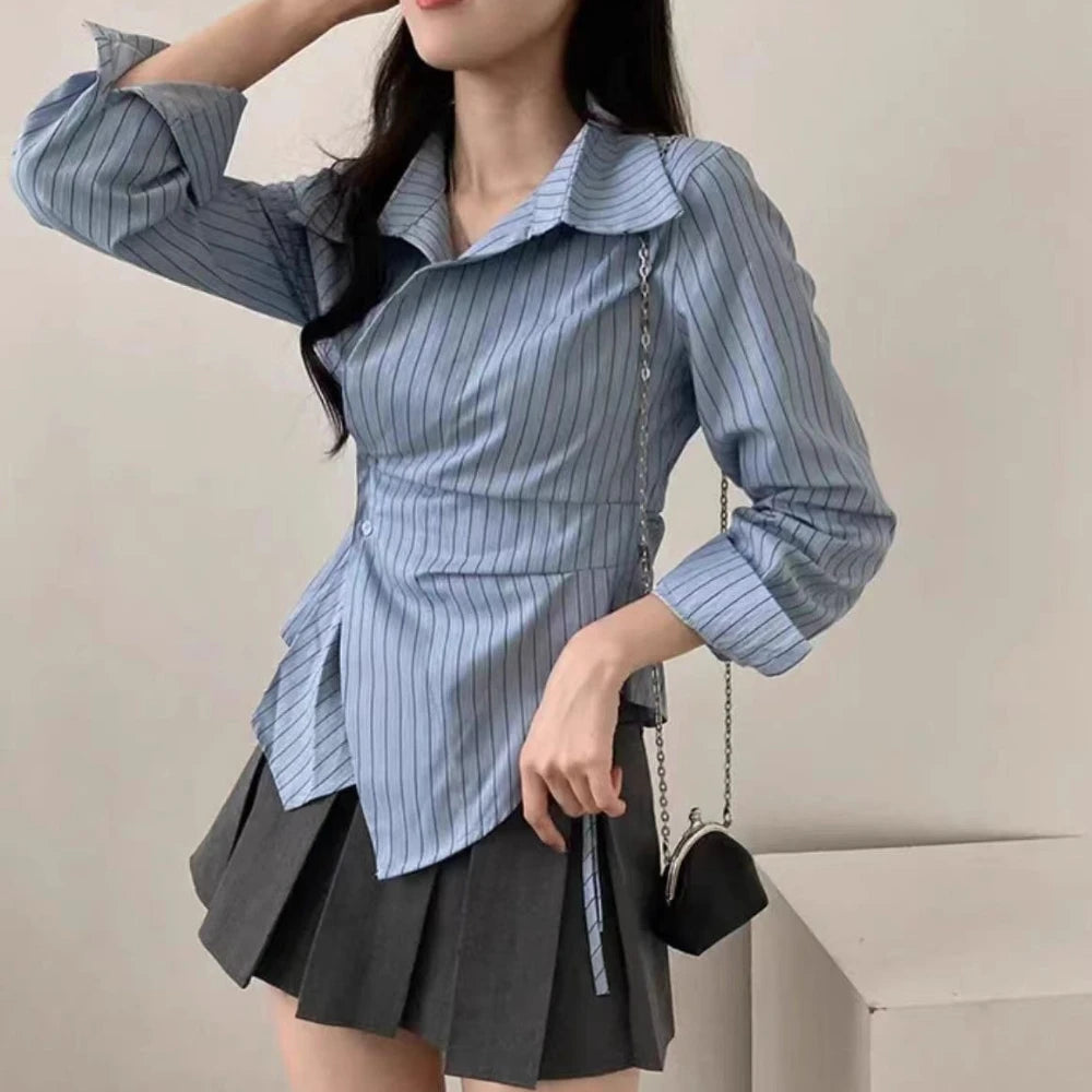 Women's Striped Collared Long Sleeve Shirt