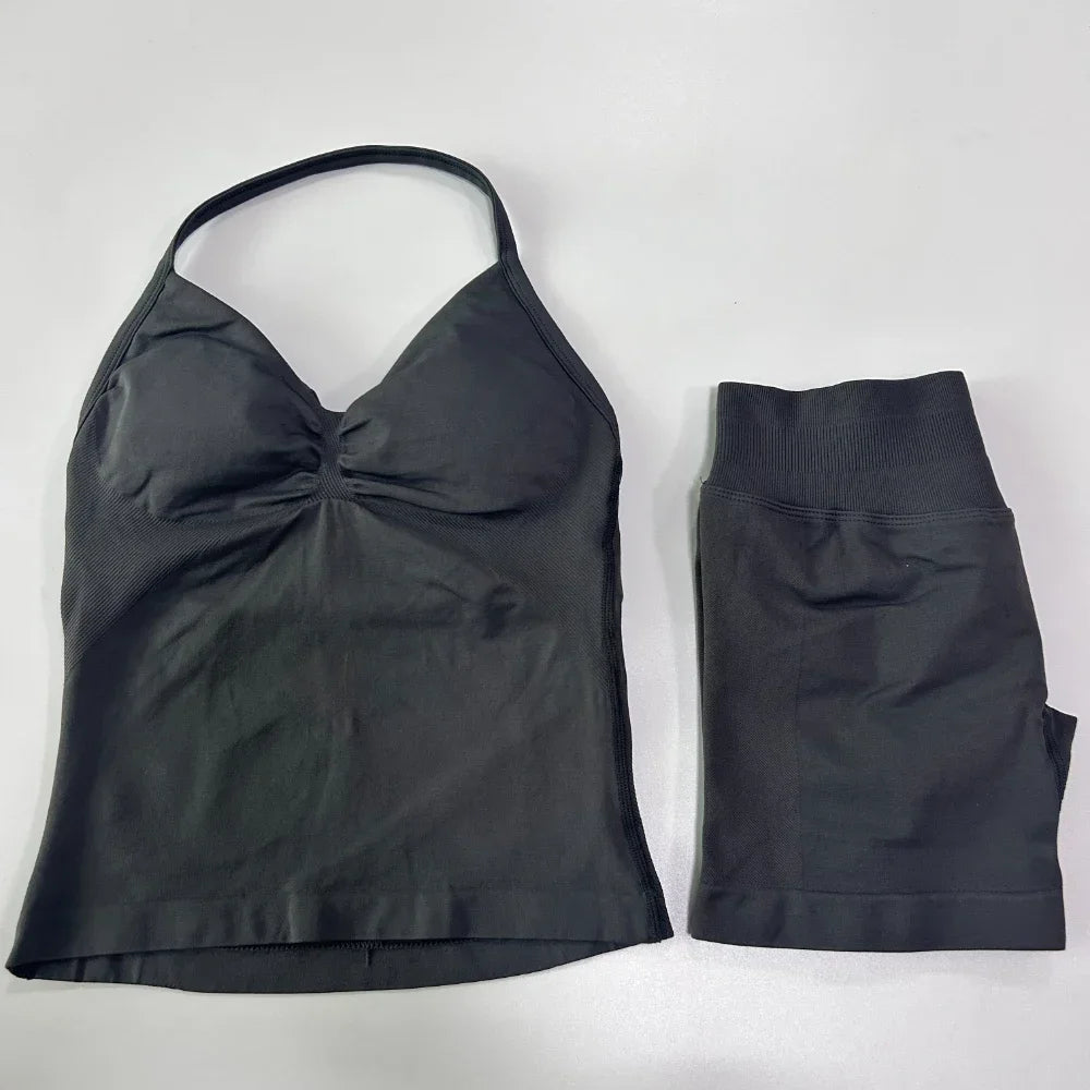 Women's Halter Tank And Shorts Yoga Set For Workout Outfits