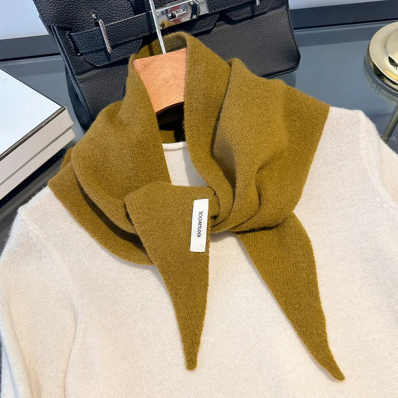 Solid Knitted Triangle Scarf with Long Pointed Corners